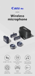 Enjoy crisp audio with Caisi Mic One – Lightweight Wireless Microphone for Smartphones. Weighing just 9g, it offers noise reduction, a 100m range, and a handy charging case for Apple/Android devices—all in one sleek package.